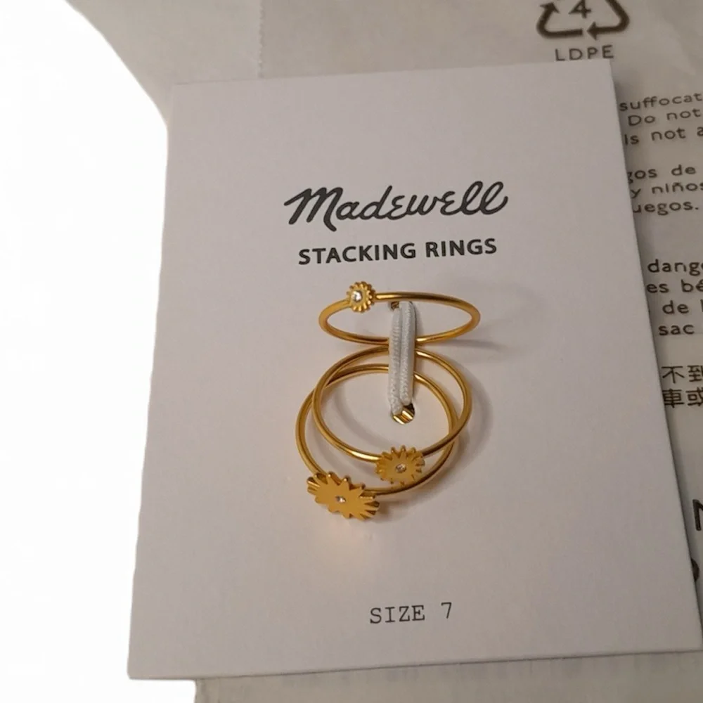 Madewell My Three Suns Stacking Ring Set Gold Celestials Sunburst NWT